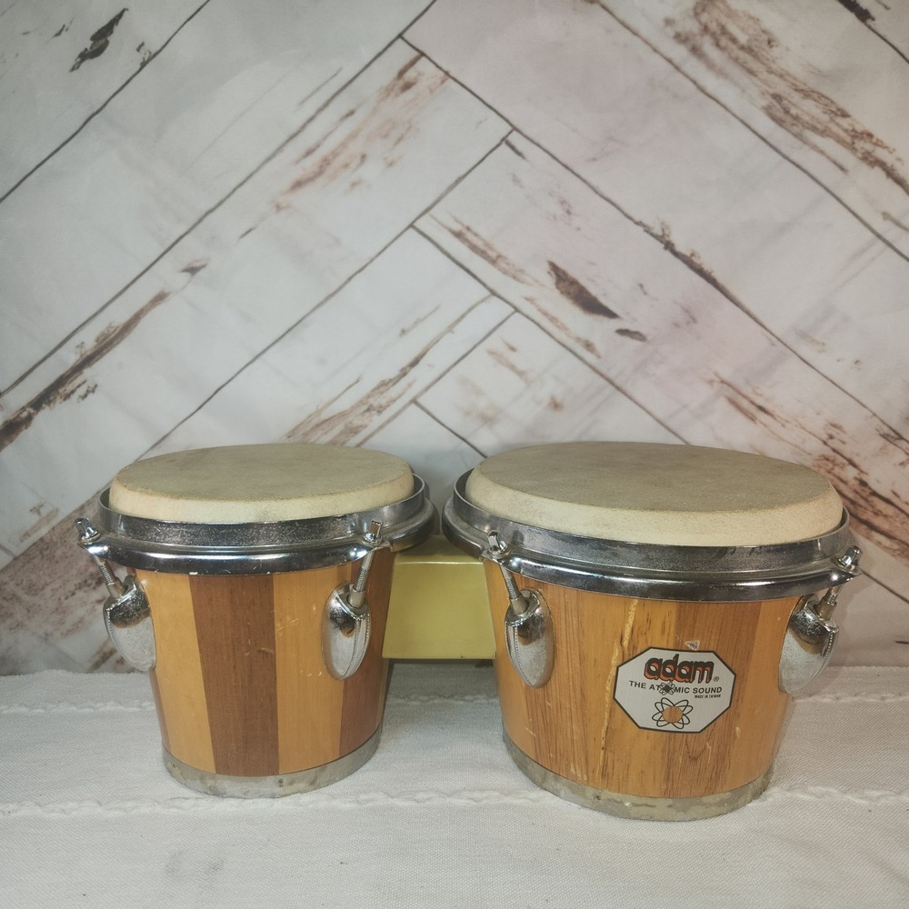 Adam The Atomic Sound Bongo Drums Wood Stave Percussion Set Vintage Style Taiwan